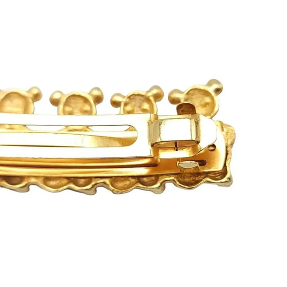 Vintage Kirks Folly AB Rhinestone Bear Textured Gold Tone Rare Hair Clip 3.75" - Picture 6 of 6